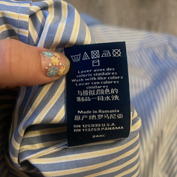 Faconnable France Long Sleeve Cotton Button Down Shirt size 16 blue and yellow - Picture 9 of 10